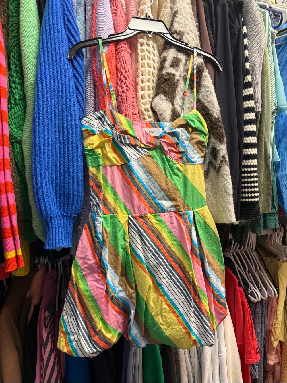 Womens S/W/F Multicolor Striped Sundress - Bright Rainbow One-Piece